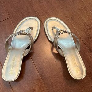 Lilly Pulitzer McKim Wedge Sandal Gold Metallic Straw Wrapped 2 Inch Women 8